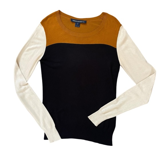 French Connection Sweaters - French Connection Colorblock Long Sleeve Pullover Sweater Cream Black Tan Sz S